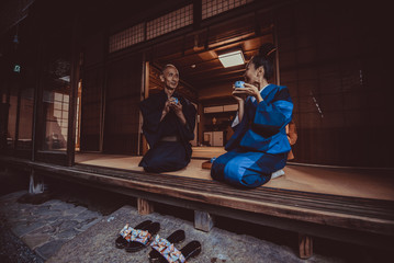 Fototapeta na wymiar Senior couple lifestyle moments in a traditional japanese house