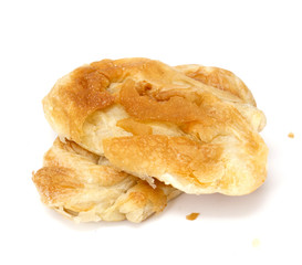 Round domestic burek pie with cheese on the white
