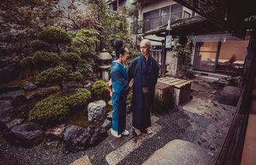 Senior couple lifestyle moments in a traditional japanese house