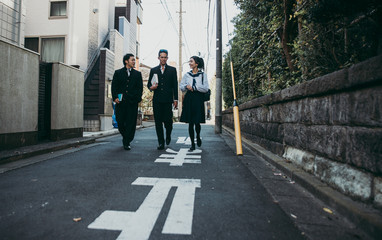 Group of japanese teenagers, lifestyle moments in a school day