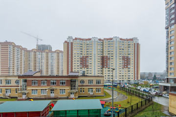 Modern residential high-rise houses in new districts of Moscow\