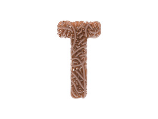 Abstract alphabet. Worms font. Letter T
