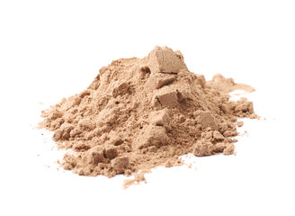 Fototapeta na wymiar Pile of cocoa protein powder isolated