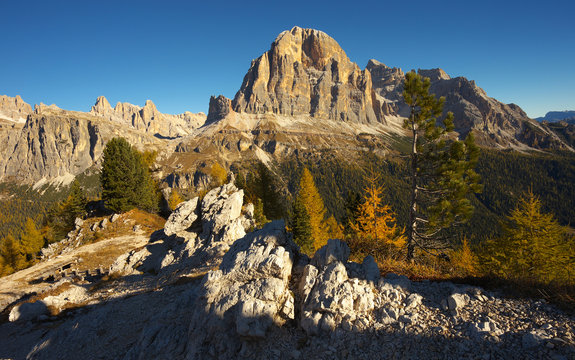 Peak of Tofana in the fall, Dolomites, Italy
