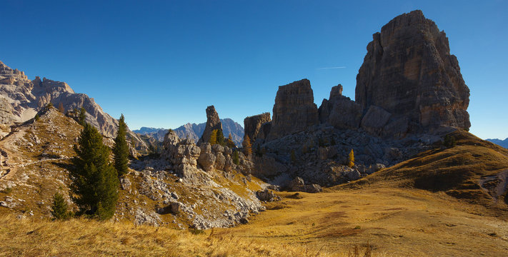 Rocky formation Cinque Torri, Dolomites, Italy
