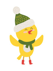 Yellow Chiken in Scarf Icon Vector Illustration