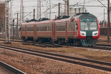 Fototapeta na wymiar Red passenger train