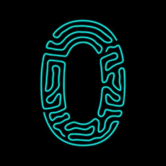 Sci-fi abstract alphbet.Cyberpunk. Tron font. Number 0