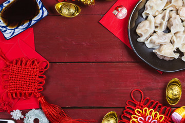 Chinese Jiaozi new year food, spring festival food on traditional spring festival Spring festival atmosphere and dumplings