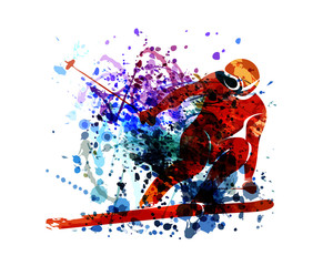 Vector watercolor silhouette skier