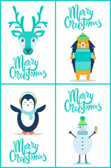 Merry Christmas Banners Set on Vector Illustration