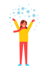 Woman Snowflakes Having Fun Vector Illustration