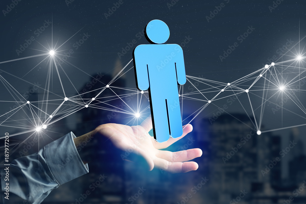 Aufkleber network connection with people linked each other - 3d rendering