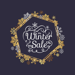 Winter Sale Poster in Frame Made of Snowflakes