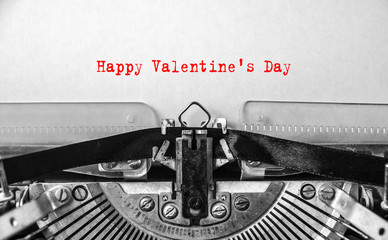Happy Valentine's Day greeting printed on an old typewriter