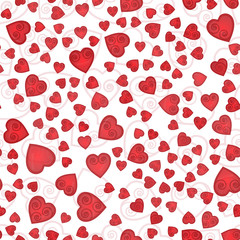 seamless pattern of hearts, with the spiral inside the contours and shading