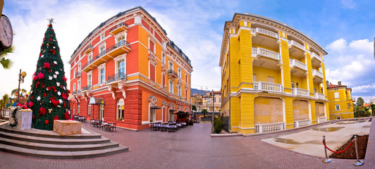 Town of Opatija colorful architecture panoramic advent view