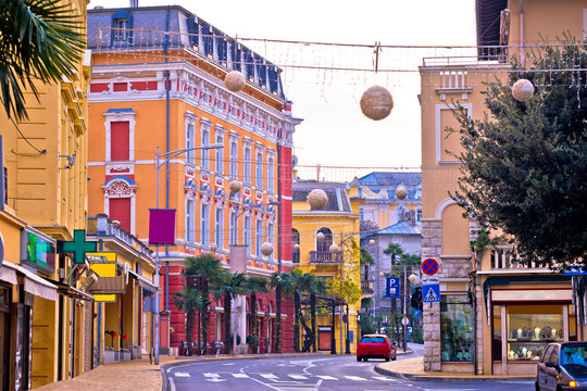 Fototapeta Colorful mediterranean street architecture of Opatija