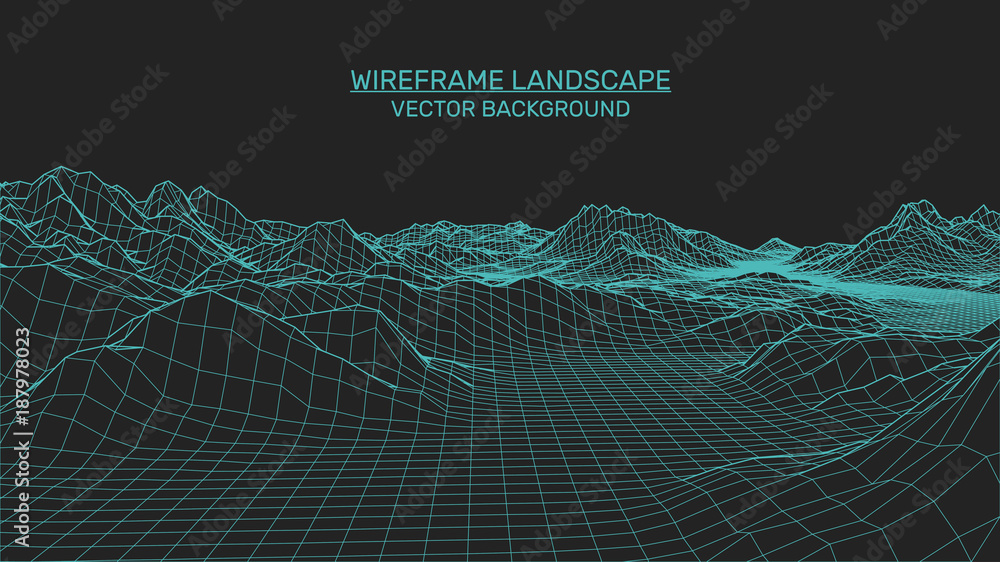 Poster abstract landscape background. mesh structure. polygonal wireframe background. 3d technology vector 
