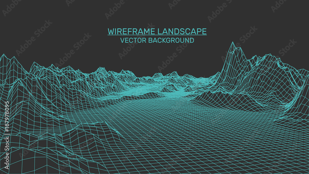Poster abstract landscape background. mesh structure. polygonal wireframe background. 3d technology vector 