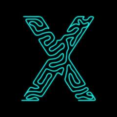 Sci-fi abstract alphbet.Cyberpunk. Tron font. Letter X