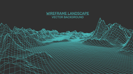 Abstract landscape background. Mesh structure. Polygonal wireframe background. 3d technology vector illustration - obrazy, fototapety, plakaty