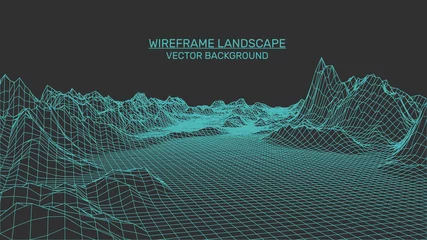 Keuken achterwand Grijs Abstracte landschapsachtergrond. Mesh structuur. Veelhoekige draadframe achtergrond. 3D-technologie vectorillustratie  © slyvchuk