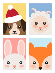 Set of Animals Covers Design Fox Rabbit Dog Sheep