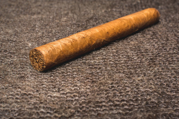 Beautiful Cuban cigar lies on shawls