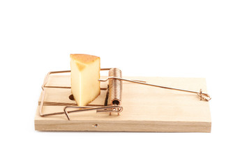 Wooden mousetrap isolated
