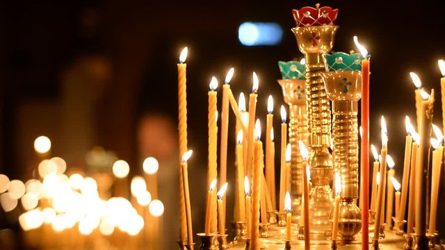 Wax candles in the church. The Russian Orthodox Church 