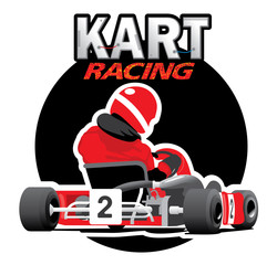 Kart racing, logo illustration on a white background - obrazy, fototapety, plakaty