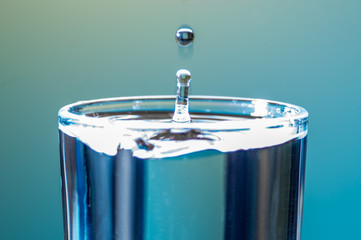 glass with water drop splash and blurred background