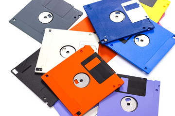 A floppy disk also called a floppy, diskette, or just disk was a ubiquitous form of data storage and exchange from the mid-1970s into the mid-2000s. isolated on white background