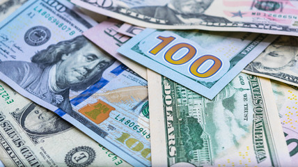 Fototapeta na wymiar close up of USA banknotes, 100 us dollar note, 50 us dollar notes, 20 us dollar notes