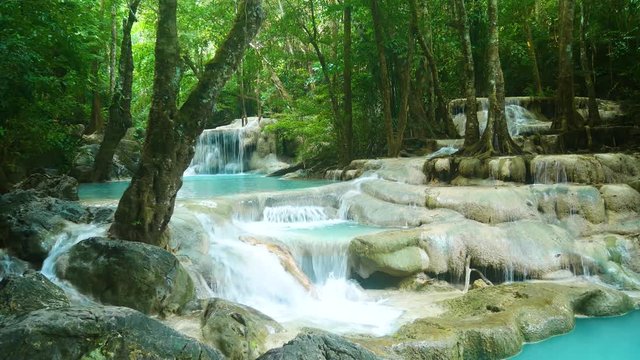 Deep forest waterfall in Thailand (Erawan Waterfall)
