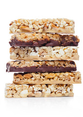 Protein cereal energy bars with nuts and caramel
