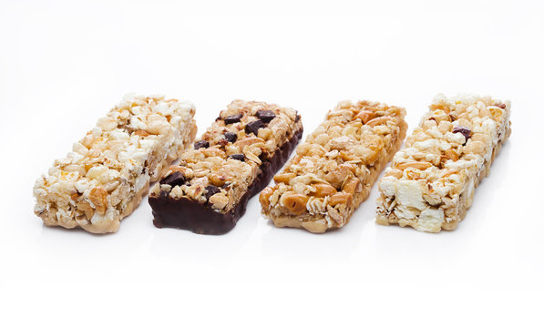 Protein cereal energy bars with nuts and caramel