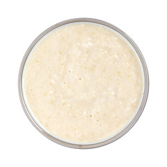 Horseradish sauce in bowl isolated on white background. Top view