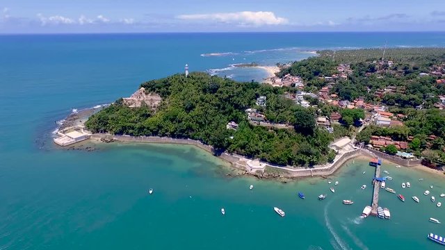 Aerial view of Morro de Sao Paulo filmed by drone Cairu, Bahia, Brazil