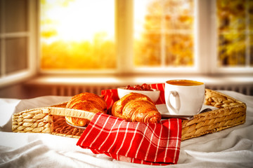 breakfast and window of morning sun light 