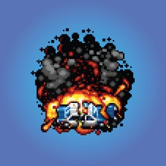 police car explosion - vector pixel art style illustration © pixel_dreams
