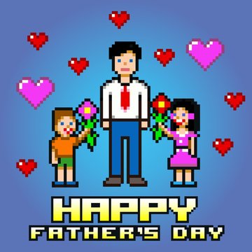 Father&#39;s day flowers celebration card - pixel layers vector