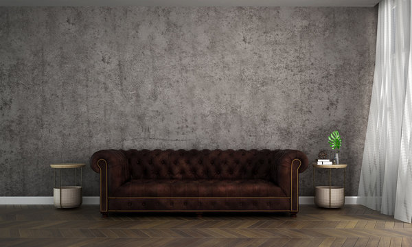 The interior design idea concept of minimal living room and concrete wall patern background 