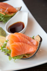 Slice piece salmon and wasabi