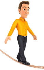 3d man walking on a rope
