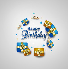 Happy Birthday greeting card decorated with gifts