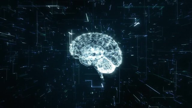 Animation illustrating the creation of 3d space out of binary code through the brain processes in the brain. - Powered by Adobe
