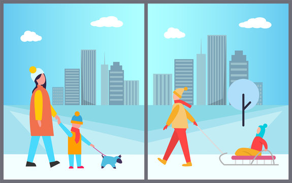 Families Activities in City Vector Illustration