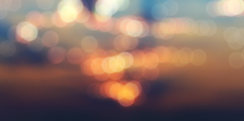 panorama, blurry abstract background with bokeh effect, sunset and sunrise - obrazy, fototapety, plakaty